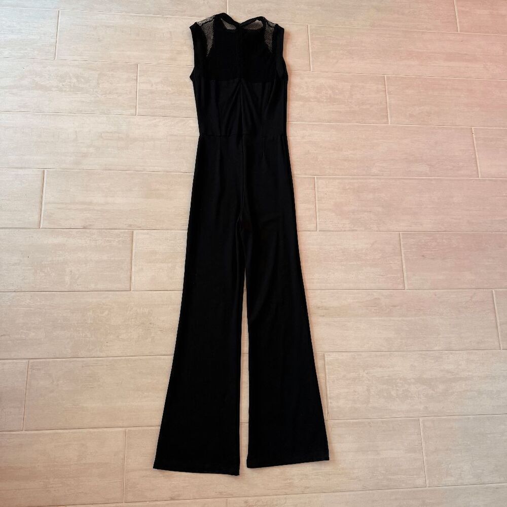 Sentimental Jumpsuit Full Length Romper Sleeveless Mesh Flare Leg Large Black L